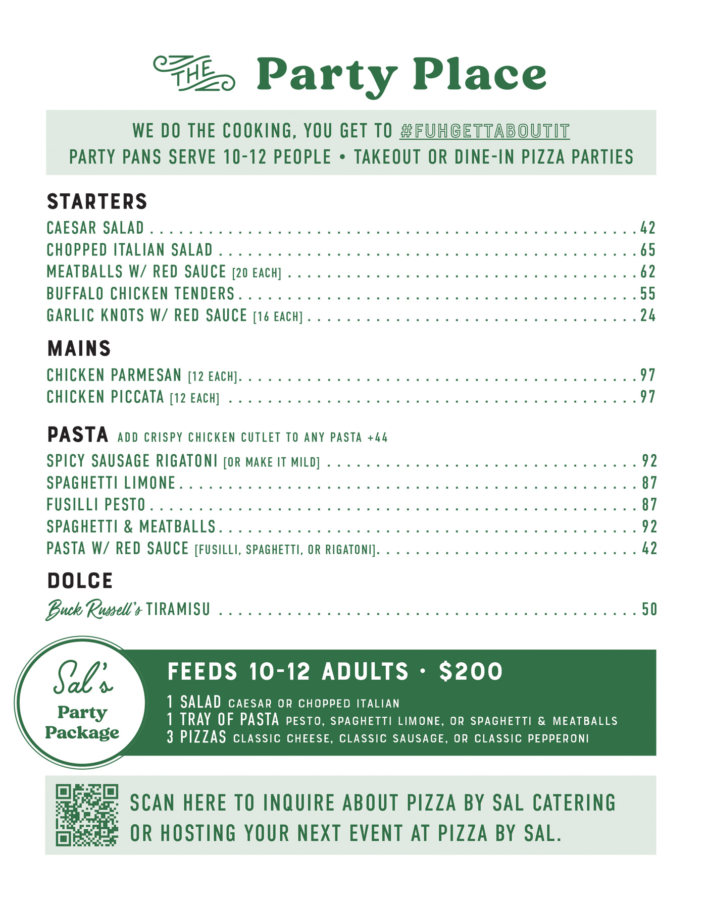 Pizza by Sal Catering Menu