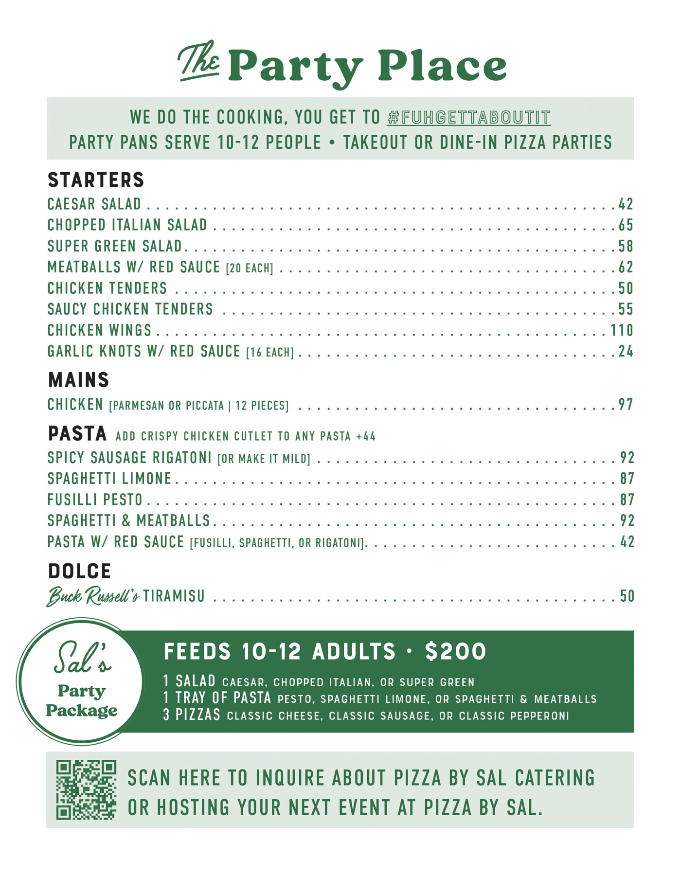 Pizza by Sal Catering Menu