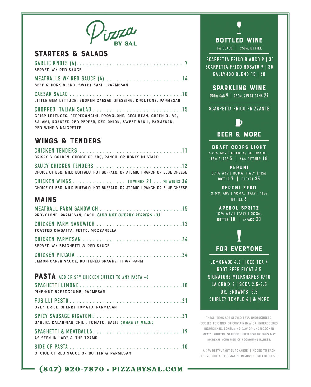 Pizza by Sal menu